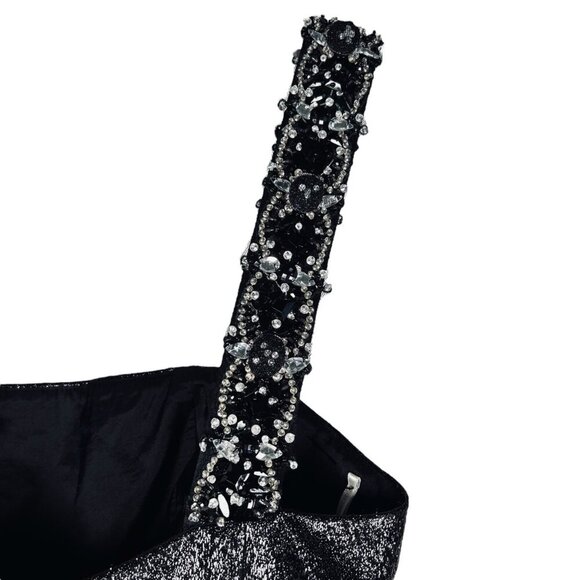 Marchesa Notte Black Metallic Taffeta Bubble Evening Dress Size 0 Shimmer Formal - Picture 4 of 11